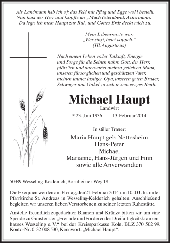 Anzeige von Michael Haupt von  Schaufenster/Blickpunkt  Schlossbote/Werbekurier 
