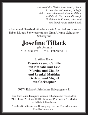 Anzeige von Josefine Tillack von  Werbepost 