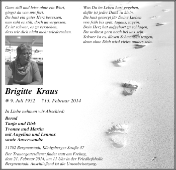 Anzeige von Brigitte Kraus von  Anzeigen Echo 