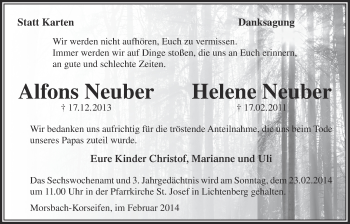 Anzeige von Alfons Neuber von  Lokalanzeiger 