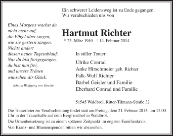 Anzeige von Hartmut Richter von  Lokalanzeiger 