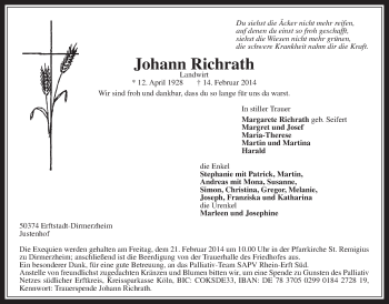 Anzeige von Johann Richrath von  Werbepost 