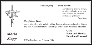 Anzeige von Maria Stupp von  Wochenende 