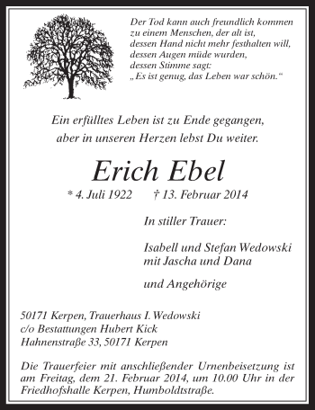 Anzeige von Erich Ebel von  Werbepost 