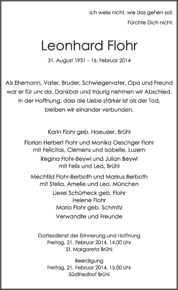 Anzeige von Leonhard Flohr von  Schlossbote/Werbekurier 