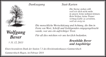 Anzeige von Wolfgang Bever von  Anzeigen Echo 