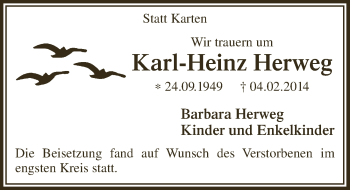 Anzeige von Karl-Heinz Herweg von  Bergisches Handelsblatt 