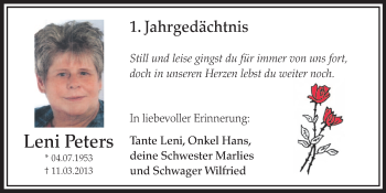 Anzeige von Leni Peters von  Schlossbote/Werbekurier 