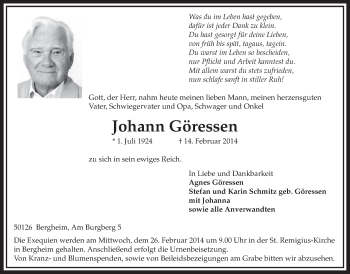 Anzeige von Johann Göressen von  Sonntags-Post 