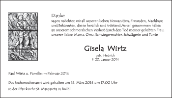 Anzeige von Gisela Wirtz von  Schlossbote/Werbekurier 