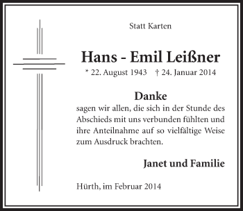 Anzeige von Hans - Emil Leißner von  Sonntags-Post 
