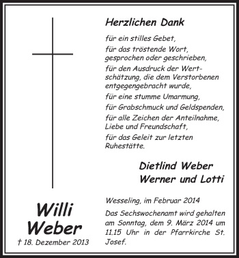 Anzeige von Willi Weber von  Schlossbote/Werbekurier 