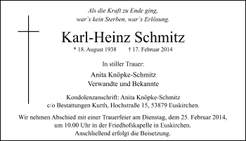 Anzeige von Karl-Heinz Schmitz von  Blickpunkt Euskirchen 