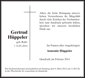Anzeige von Gertrud Hüppeler von  Werbepost 