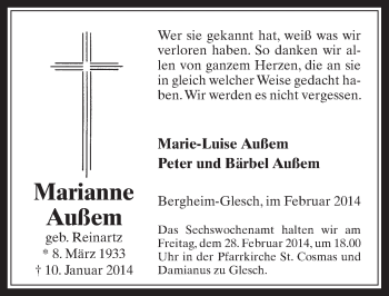 Anzeige von Marianne Außem von  Werbepost 