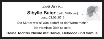Anzeige von Sibylle Baier von  Wochenende  Werbepost 