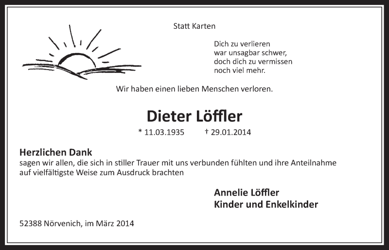  Traueranzeige für Dieter Löffler vom 12.03.2014 aus  Werbepost 