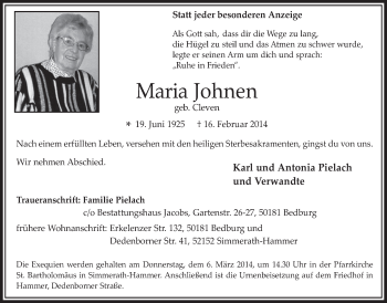 Anzeige von Maria Johnen von  Werbepost 