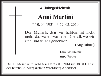 Anzeige von Anni Martini von  Schaufenster/Blickpunkt 