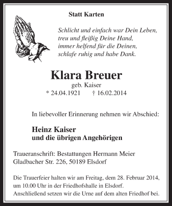 Anzeige von Klara Breuer von  Werbepost 