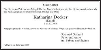 Anzeige von Katharina Decker von  Sonntags-Post 
