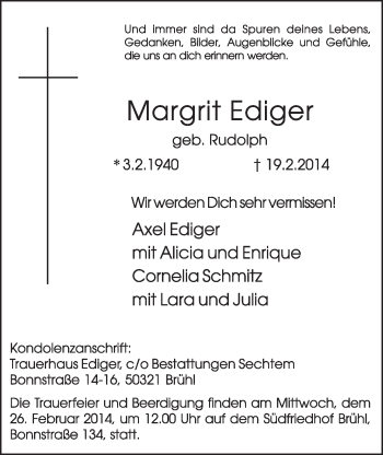 Anzeige von Margrit Ediger von  Schlossbote/Werbekurier 