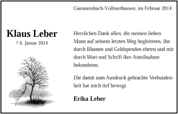 Anzeige von Klaus Leber von  Anzeigen Echo 