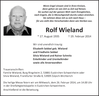 Anzeige von Rolf Wieland von  Blickpunkt Euskirchen 
