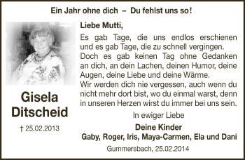 Anzeige von Gisela Ditscheid von  Anzeigen Echo 