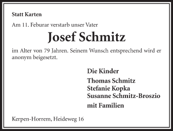 Anzeige von Josef Schmitz von  Sonntags-Post 