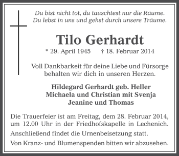 Anzeige von Tilo Gerhardt von  Werbepost 