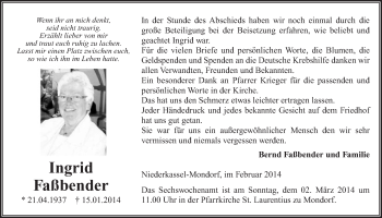 Anzeige von Ingrid Faßbender von  Extra Blatt 