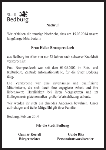 Anzeige von Heike Brumpreuksch von  Werbepost 