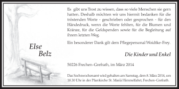 Anzeige von Else Belz von  Sonntags-Post 
