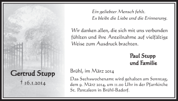 Anzeige von Gertrud Stupp von  Schlossbote/Werbekurier 