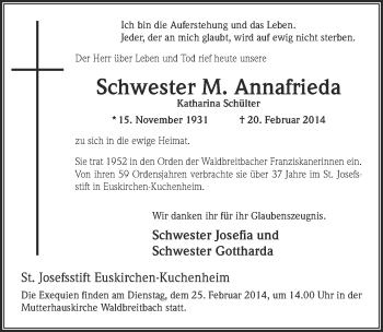 Anzeige von Katharina Schülter von  Blickpunkt Euskirchen 
