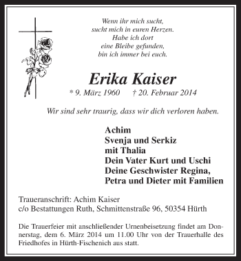 Anzeige von Erika Kaiser von  Wochenende  Werbepost 