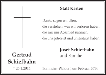 Anzeige von Gertrud Schiefbahn von  Schlossbote/Werbekurier 