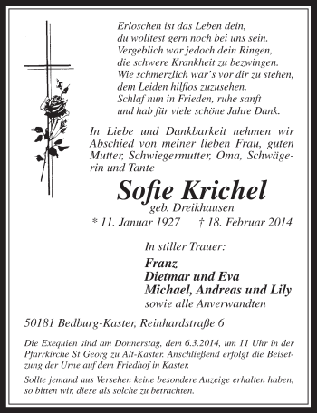 Anzeige von Sofie Krichel von  Werbepost 