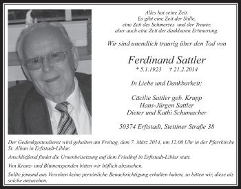 Anzeige von Ferdinand Sattler von  Werbepost 