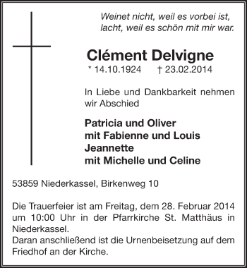 Anzeige von Clément Delvigne von  Extra Blatt 
