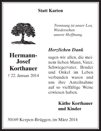 Anzeige von Hermann-Josef Korthauer von  Werbepost 