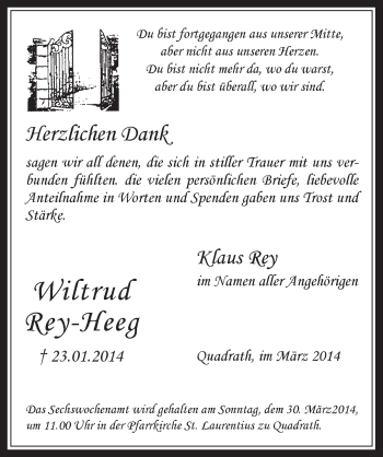 Anzeige von Wiltrud Rey-Heeg von  Werbepost 
