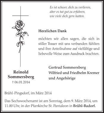 Anzeige von Reinold Sommersberg von  Schlossbote/Werbekurier 