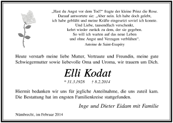 Anzeige von Elli Kodat von  Lokalanzeiger 