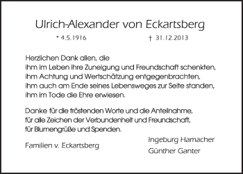 Anzeige von Ulrich-Alexander von Eckartsberg von  Schlossbote/Werbekurier 