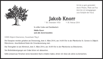 Anzeige von Jakob Knorr von  Blickpunkt Euskirchen 