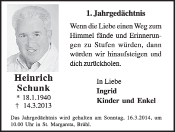 Anzeige von Heinrich Schunk von  Schlossbote/Werbekurier 