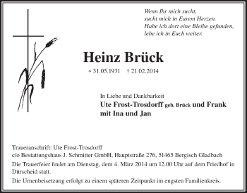 Anzeige von Heinz Brück von  Bergisches Handelsblatt 