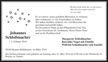Anzeige von Johannes Schloßmacher von  Werbepost 